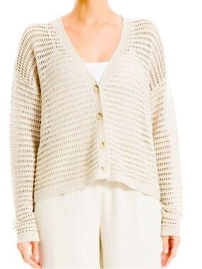 Max Studio Open-Knit Button Front Cardigan - Cream
